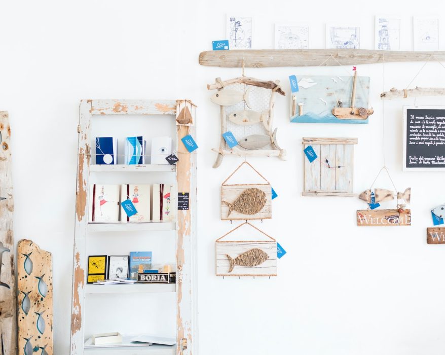 DIY wood shelves on white wall